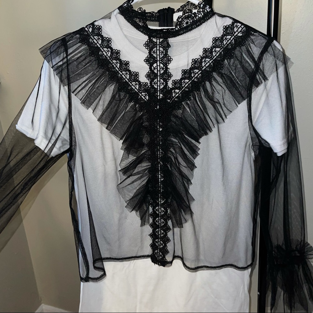 Sheer Mesh T-shirt Long Sleeve See-through - Picture 2 of 8